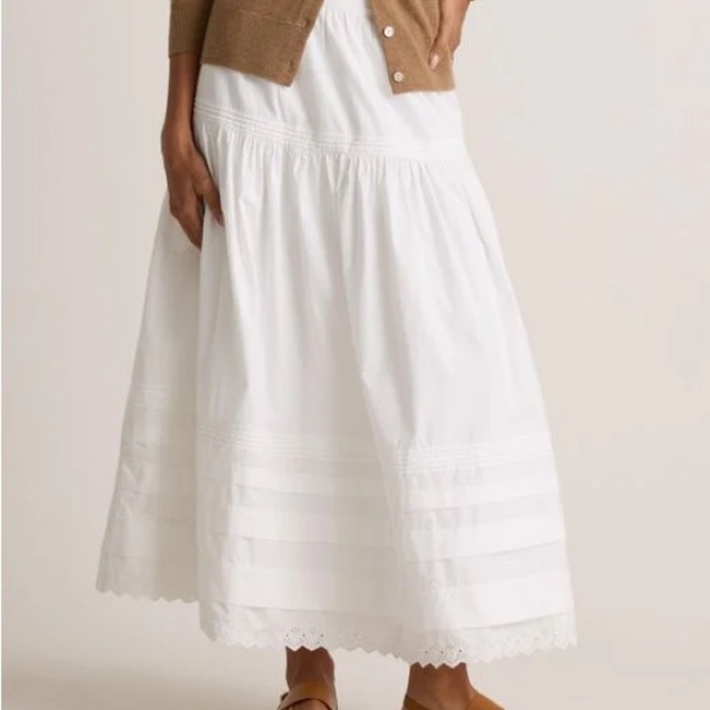 Quince 100% Organic Cotton Poplin Pintuck Maxi Skirt in White